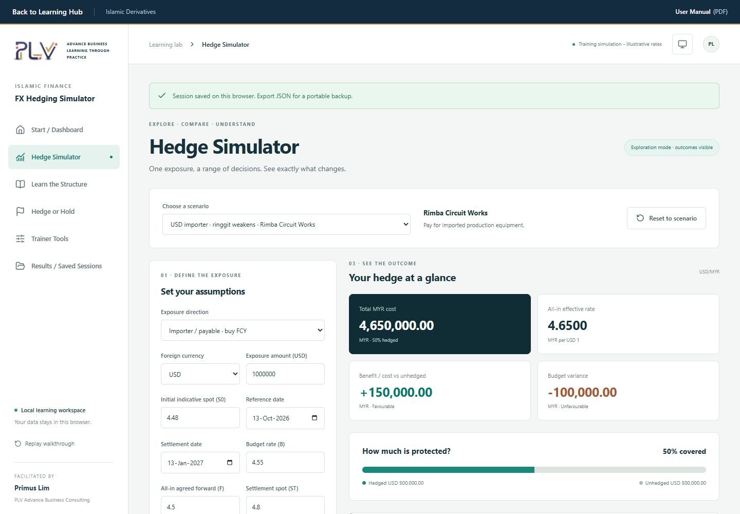 Islamic FX Hedging simulator interface